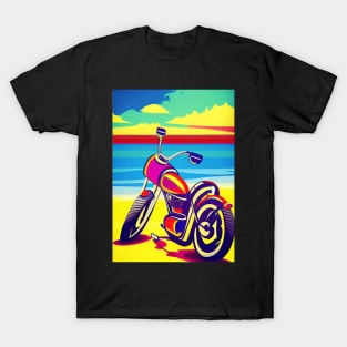 CLASSIC COOL RETRO MOTORCYCLE ON THE BEACH T-Shirt